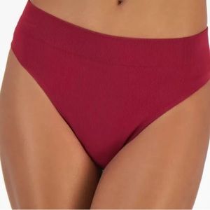 Jenni Women's Seamless Ribbed Hi-Cut Thong Underwear-Plum Tart